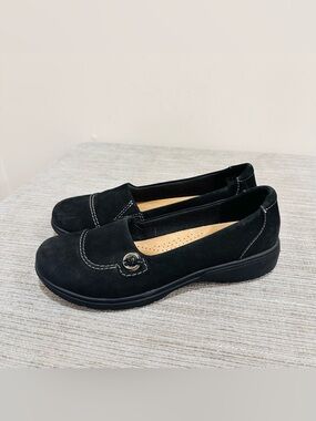 Clarks Carleigh Lulin Leather Slip On Flats Loafer Shoes Black Size 9,5M